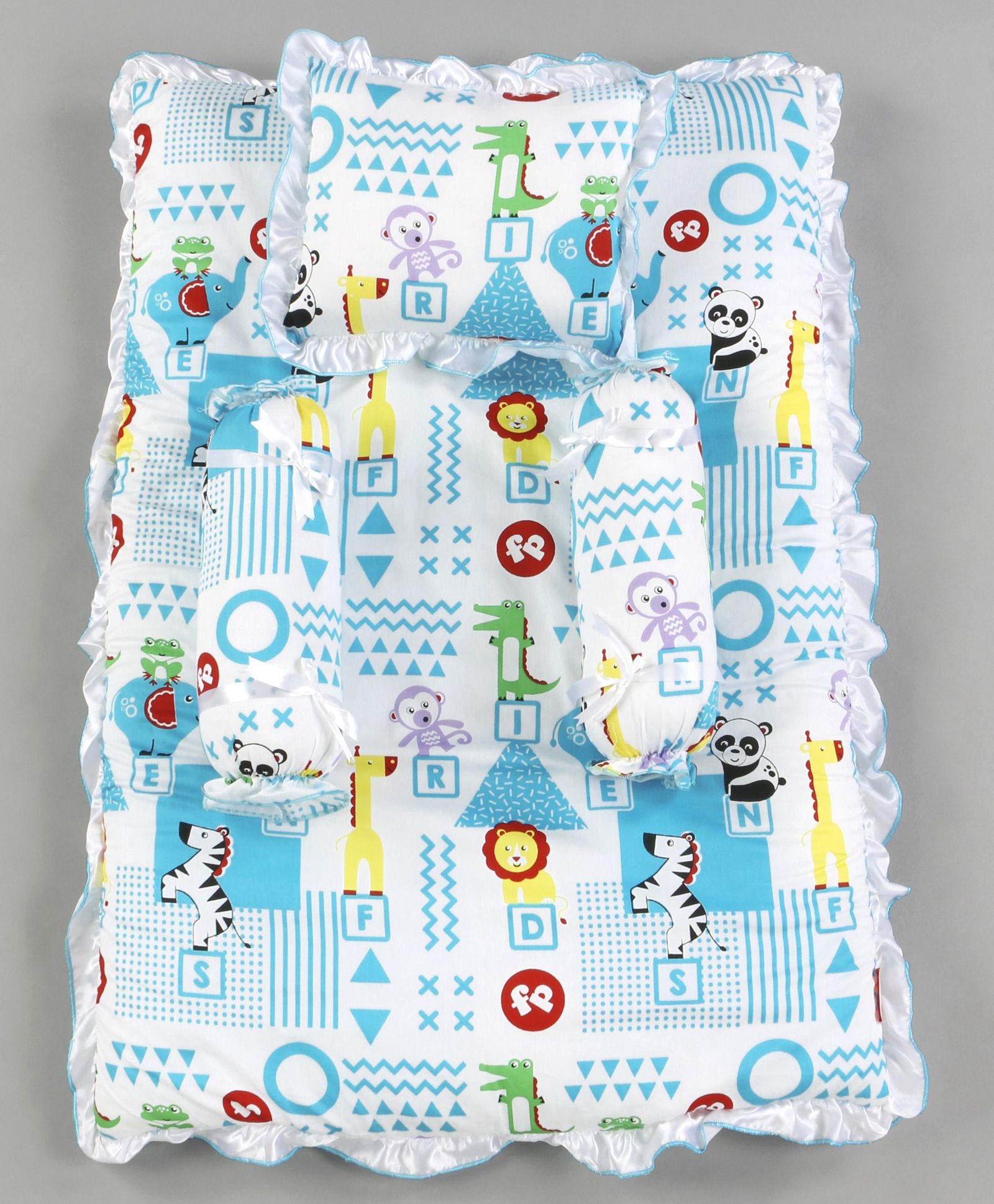 Fisher Price Mattress With Bolster & Pillow Animals Print - Blue - Thumbnail