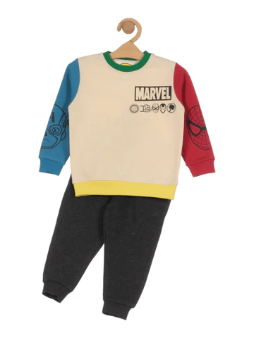 MARVEL PRINTED ROUND NECK FLEECE SET - CREAM - Thumbnail