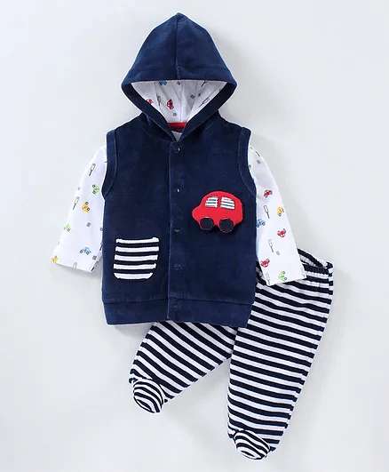 Wonderchild Full Sleeves Car Theme Printed Striped Hooded Jacket - Thumbnail