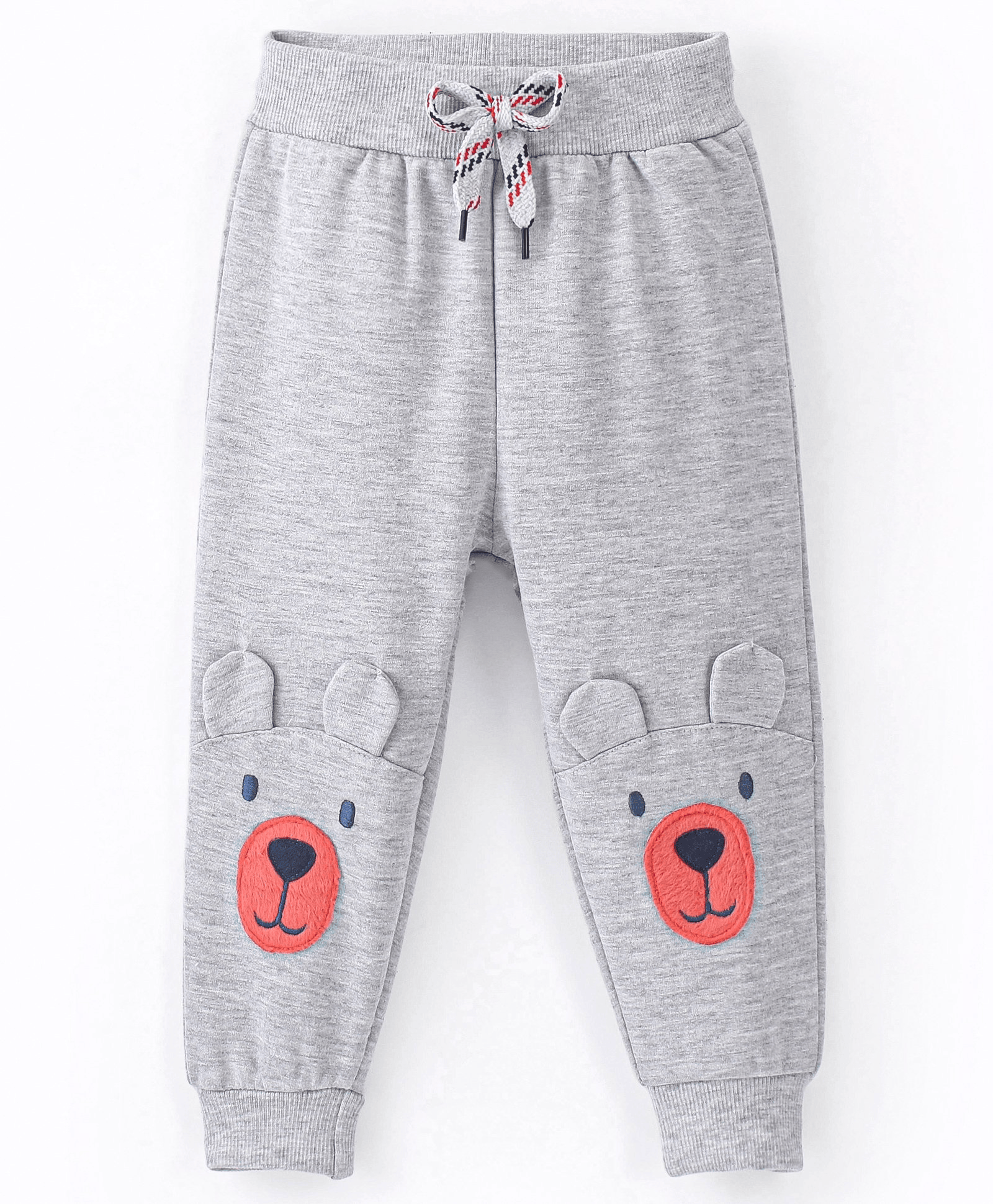 Wonderchild Bear Face Embroidered & Patch Detailed Joggers Style Pajama - Grey - Thumbnail