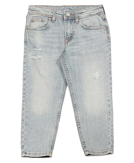Lil Lollipop Solid Button Down Distressed Slim Fit Jeans - Light Blue - Thumbnail