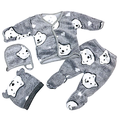 Baby's love baby naturelle set n suit for kids color-white & grey-taddys pattern - Thumbnail