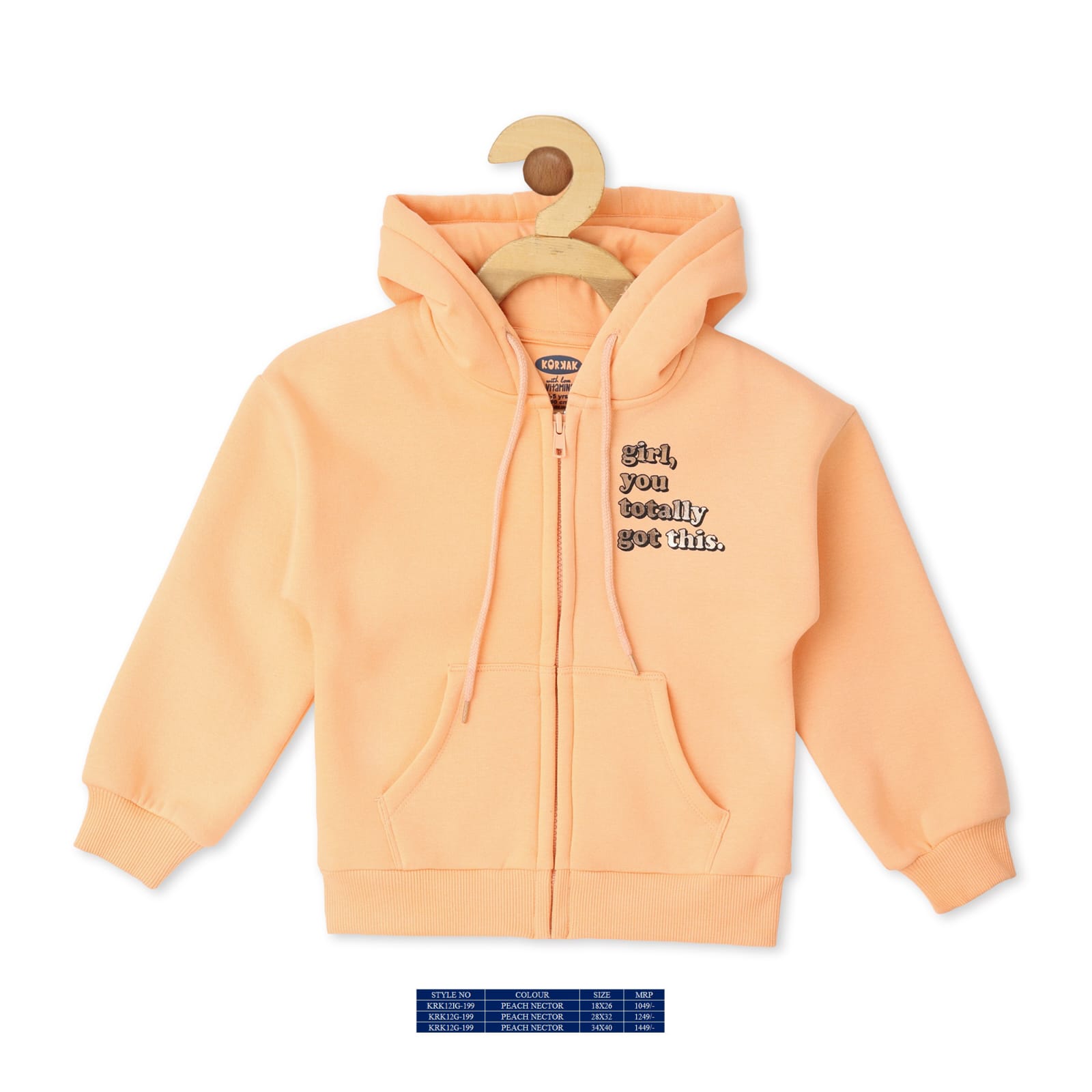 Vitamins Full Sleeves Hooded Sweatshirt - Peach - Thumbnail
