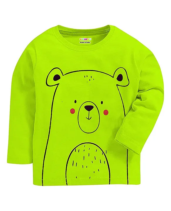 KUCHIPOO Cotton Full Sleeves Giraffe Print T-Shirt- Green - Thumbnail